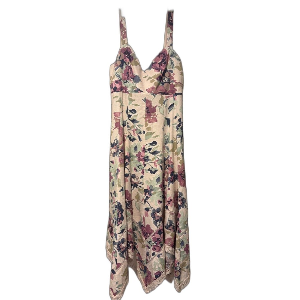 Laura Ashley Floral Print Handkerchief Midi Dress Vintage Boho Size Large NWT
